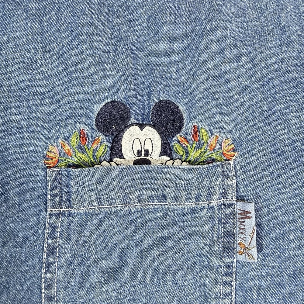 Vtg Y2K Micky Unlimited Embroidered Denim Shirt Womans 26/28 Disney Corduroy - Picture 11 of 14